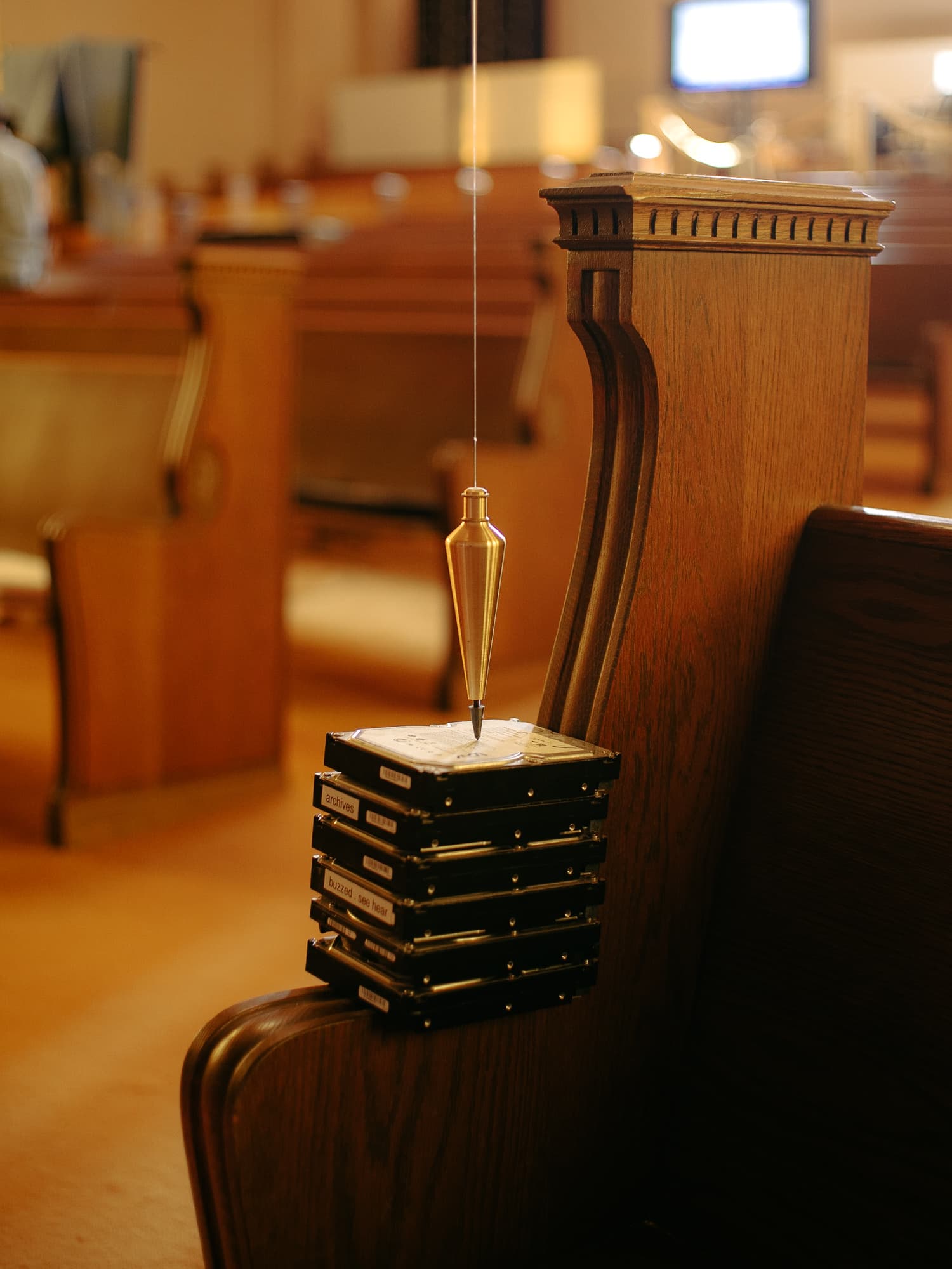 An art piece in the Great Room of the Internet Archive.