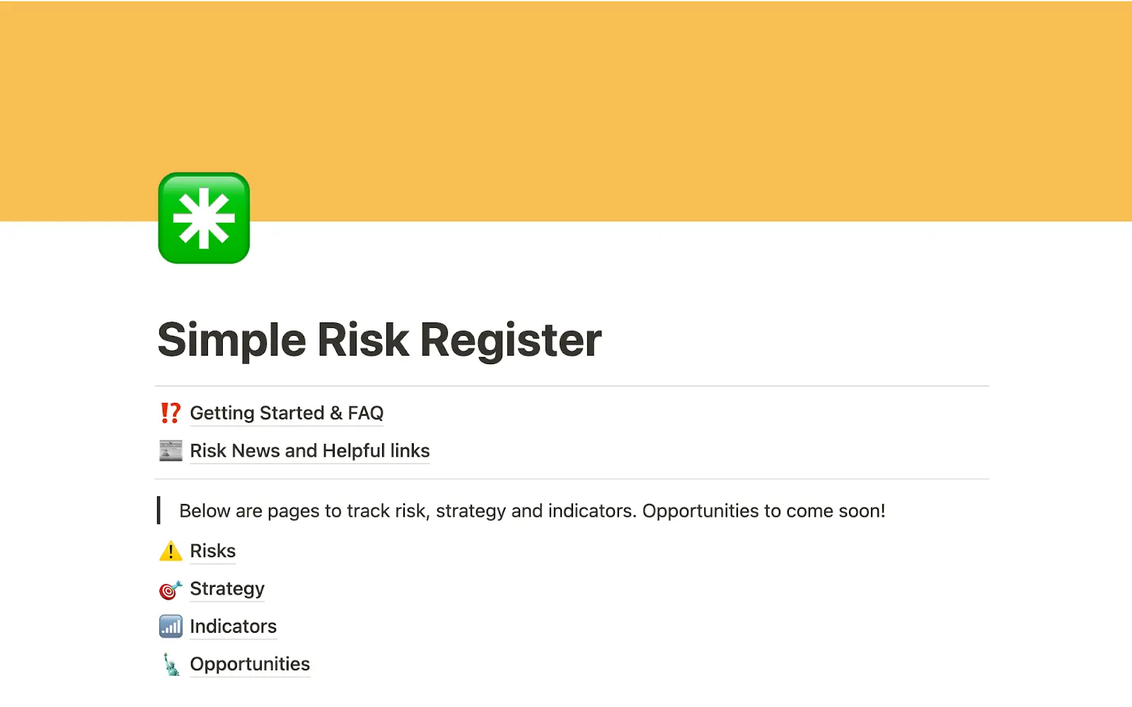 Simple risk register