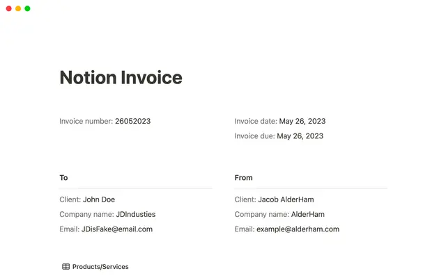 Notion Invoice Template
